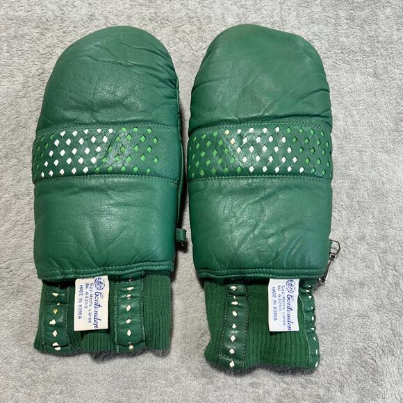 Vintage Contender Mens Large Green Leather Snowboard Mitts Ski Made in Korea - Picture 1 of 4
